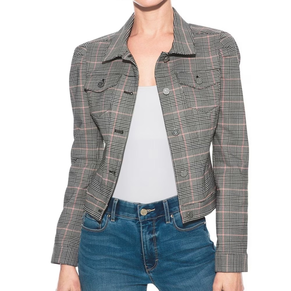 WHBM Plaid Puff-Shoulder Jacket